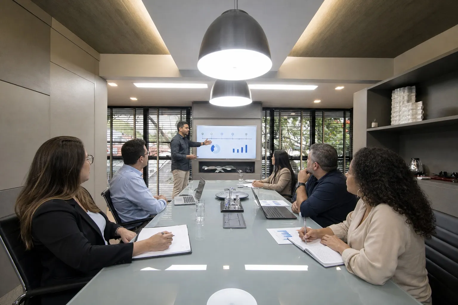 Equipe em reunião de planejamento tributário